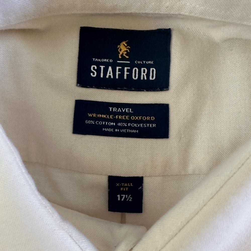 Men’s lot of 2 stafford white button up shirts short sleeve size 17.5 Oxford - Picture 2 of 6